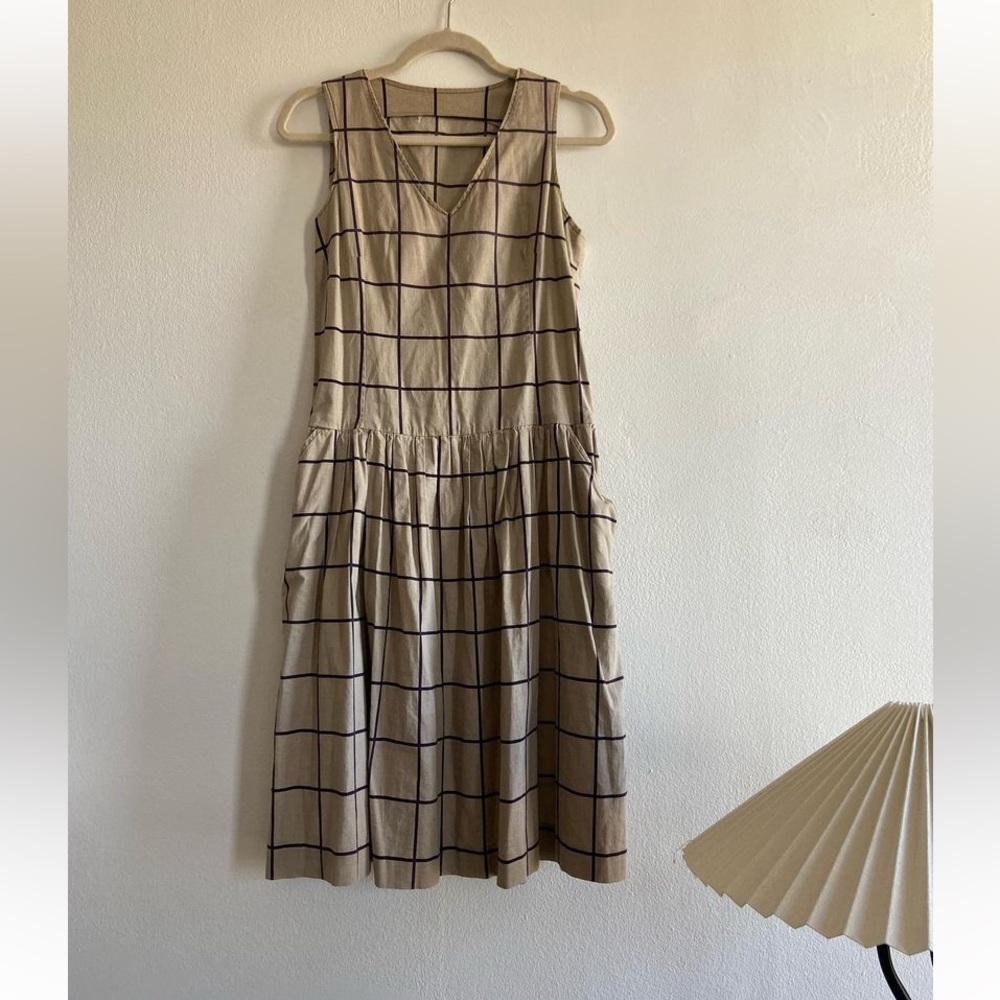 Vintage handmade drop waist grid checker dress with hand stitched facing/hem